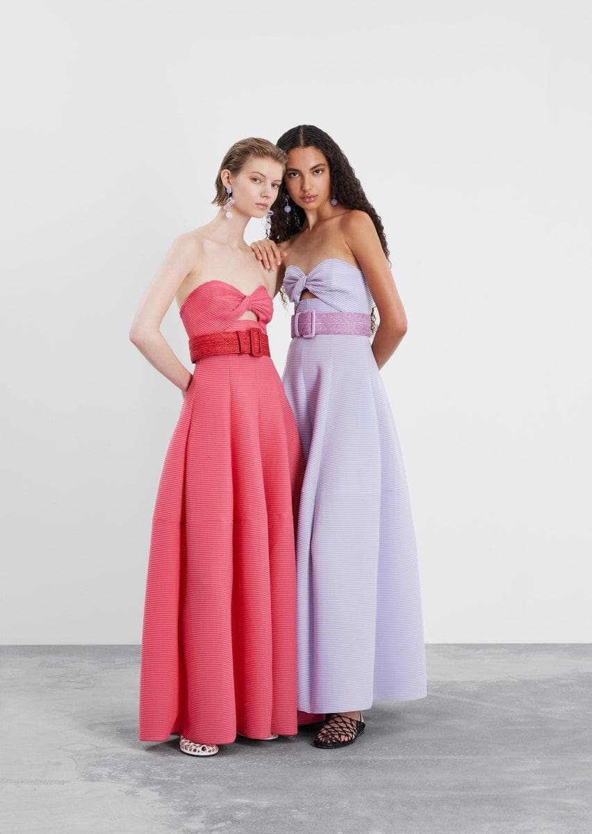 Abito lungo scollo cuore in tessuto barré a coste - Vittorio Citro Boutique