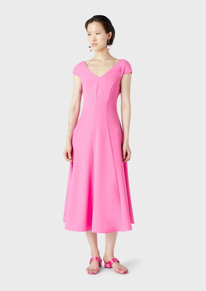 Abito longuette svasato con scollo a V in tecno cady - Vittorio Citro Boutique