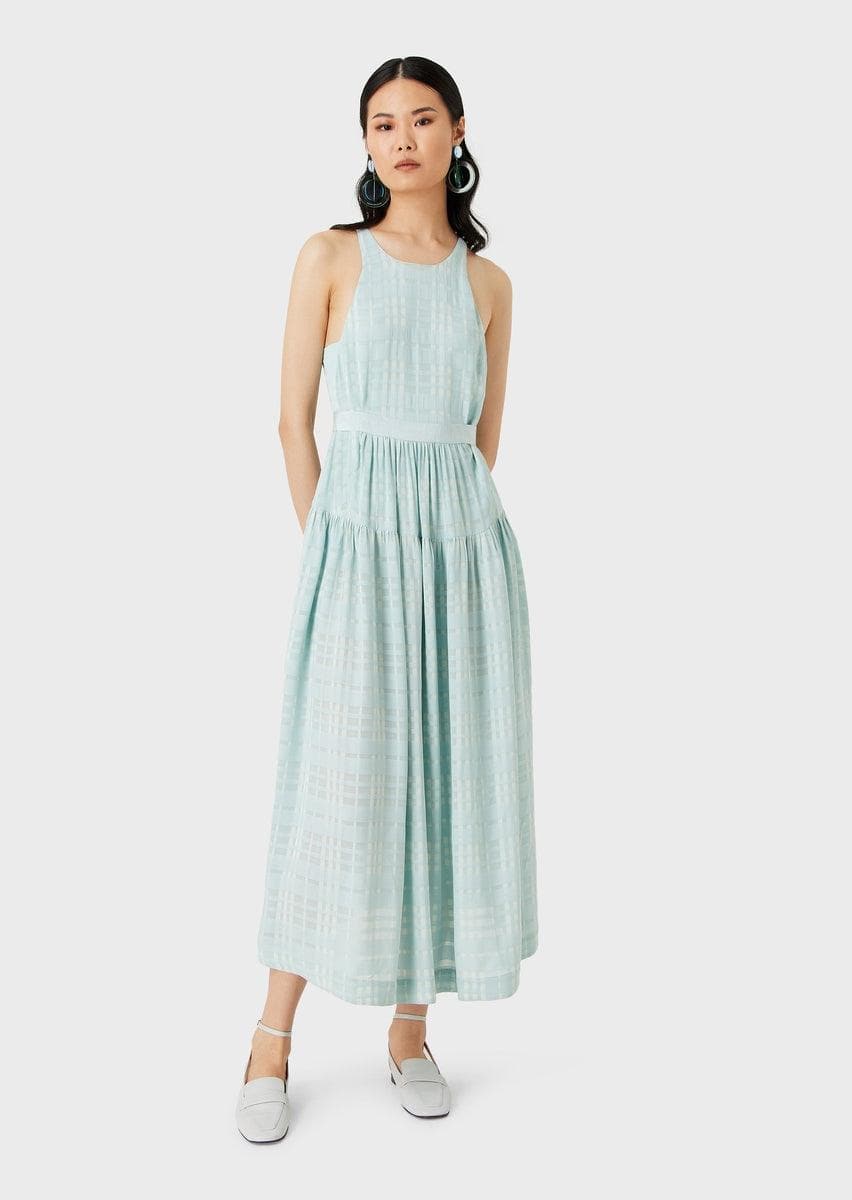 Abito lungo smanicato in viscosa check con cintura in gros grain - Vittorio Citro Boutique