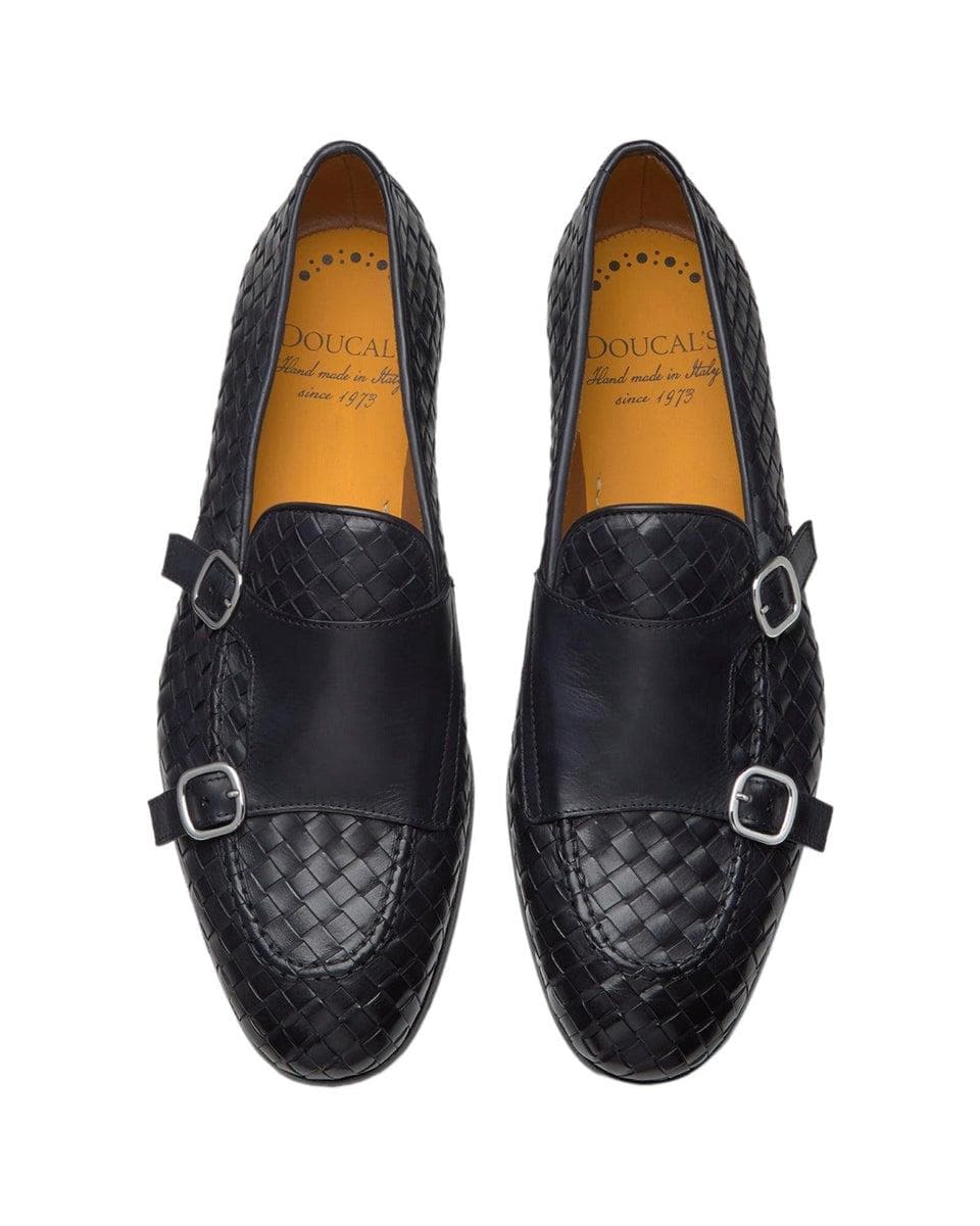 MOCASSINI DOPPIA FIBBIA IN PELLE INTRECCIATA BLU - Vittorio Citro Boutique