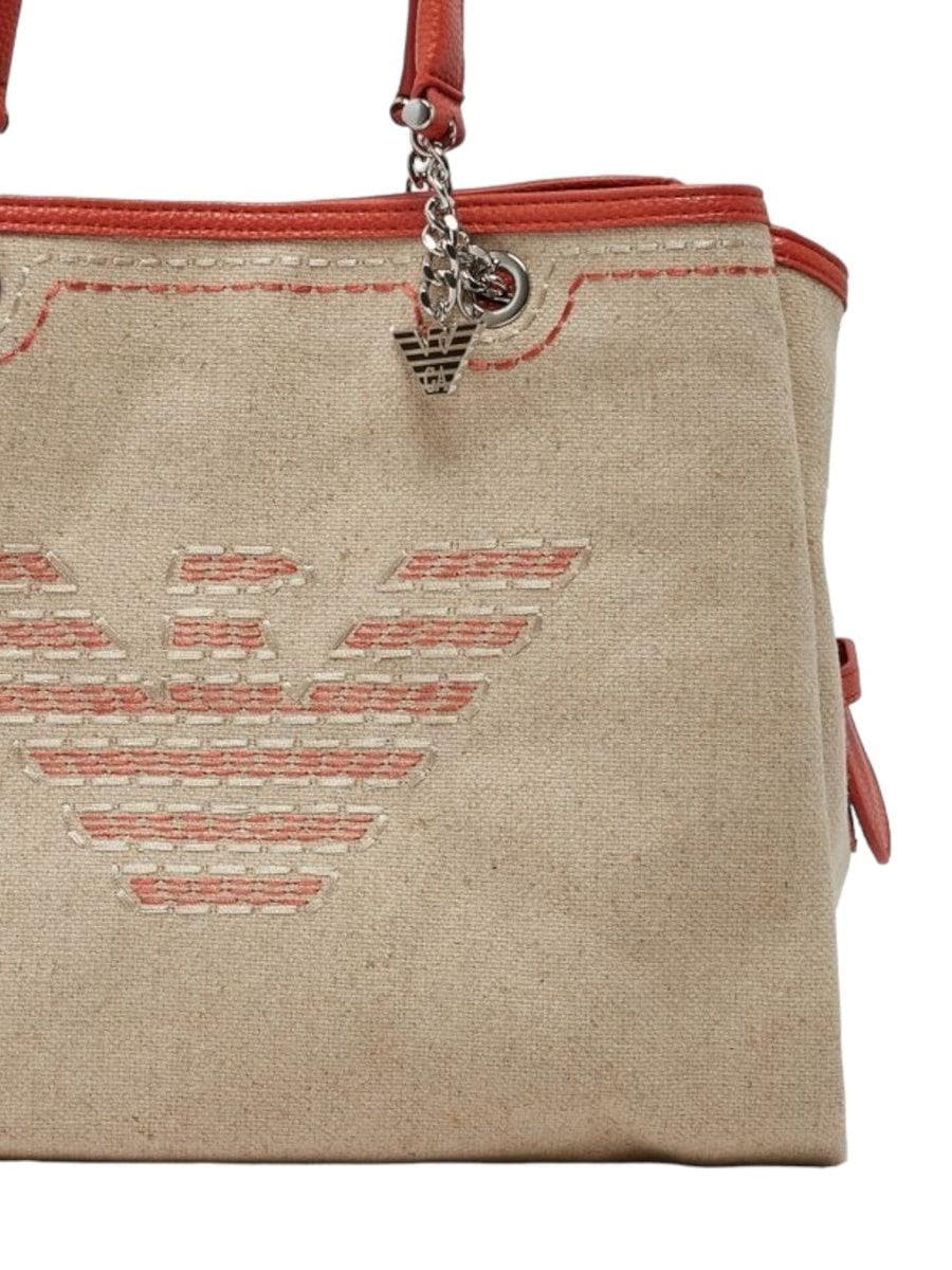 Borsa a mano in lino con maxi ricamo e charm aquila - Vittorio Citro Boutique