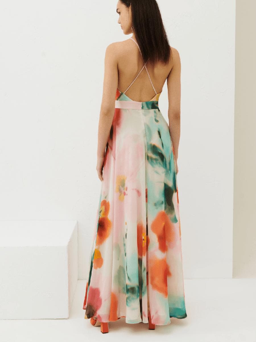 Abito lungo in georgette scollo squadrato - Vittorio Citro Boutique