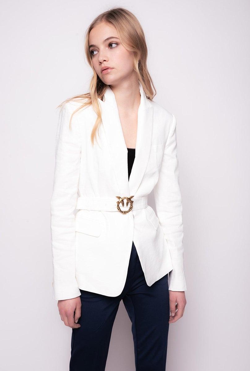 PINKO - Blazer in tela di lino con cintura love birds - Vittorio Citro Boutique