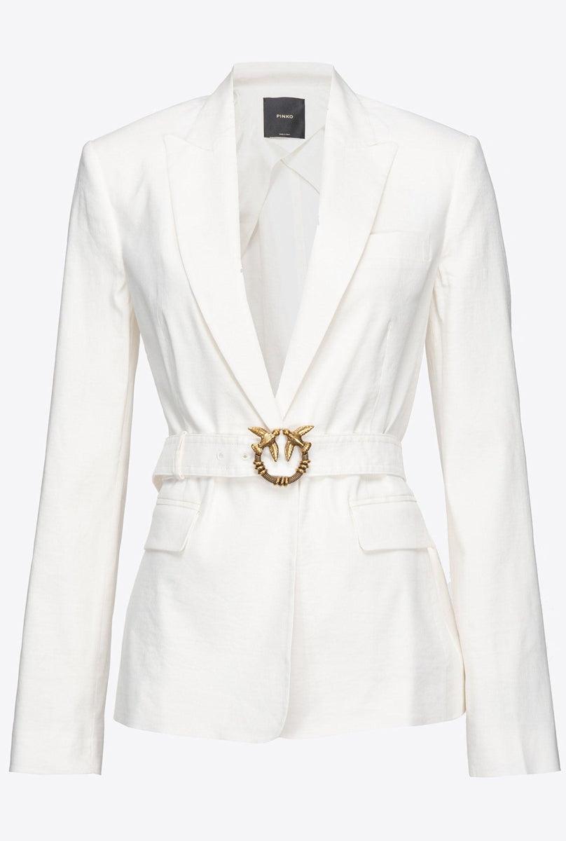 PINKO - Blazer in tela di lino con cintura love birds - Vittorio Citro Boutique