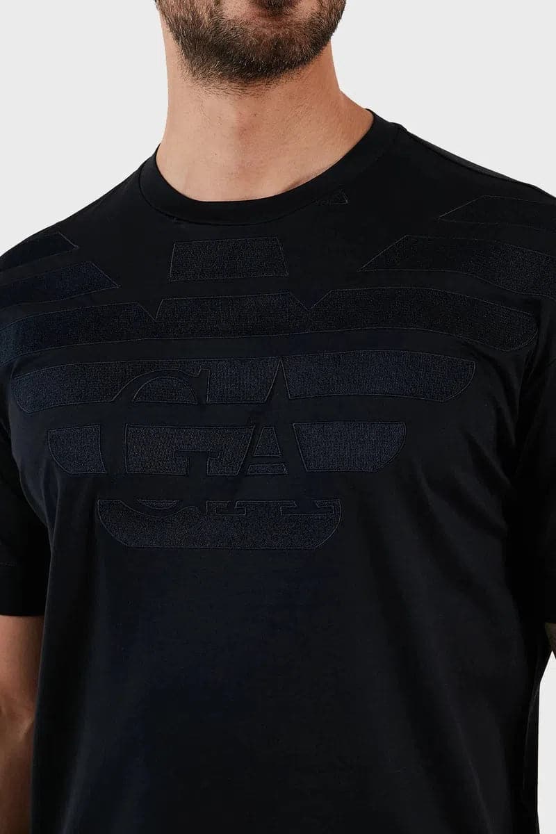 T-shirt in jersey misto Tencel con maxi ricamo logo-T-shirt-Emporio Armani-Vittorio Citro Boutique
