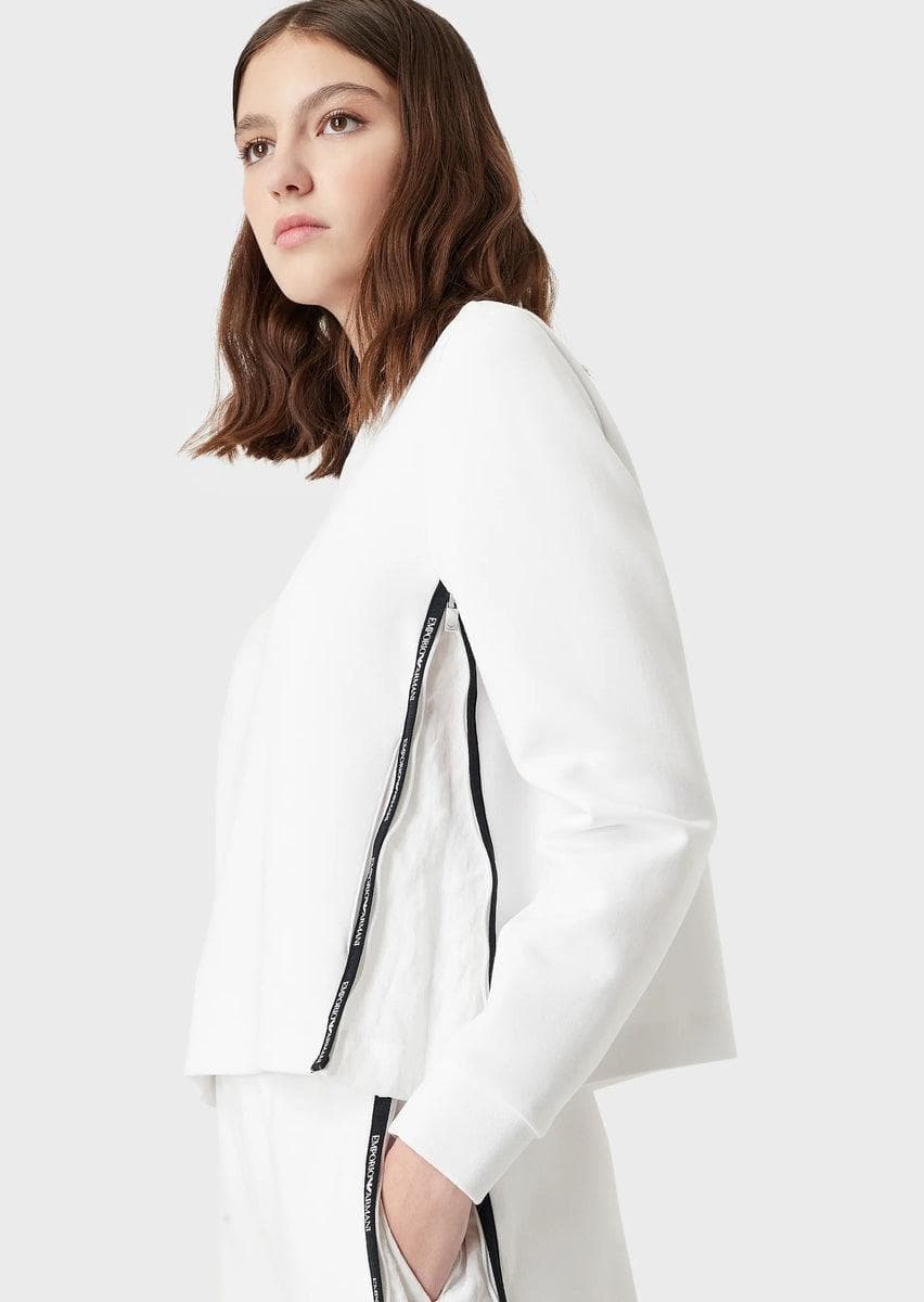 EMPORIO ARMANI - Felpa in double jersey con zip laterali e tape logato - Vittorio Citro Boutique