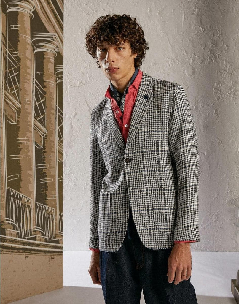 LARDINI - Giacca camicia in lana e seta con disegno macro galles - Vittorio Citro Boutique