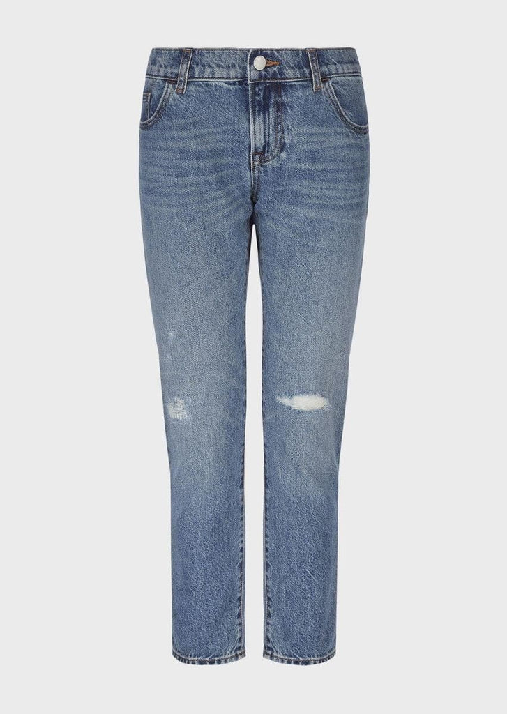 EMPORIO ARMANI - Jeans j36 straight fit in denim light vintage con rotture - Vittorio Citro Boutique