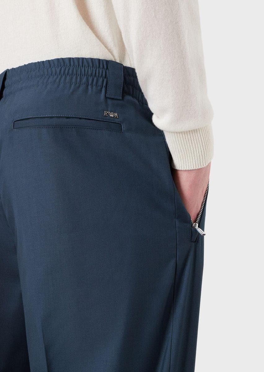 EMPORIO ARMANI - Pantaloni a vita elastica in twill tecnico mano soft - Vittorio Citro Boutique