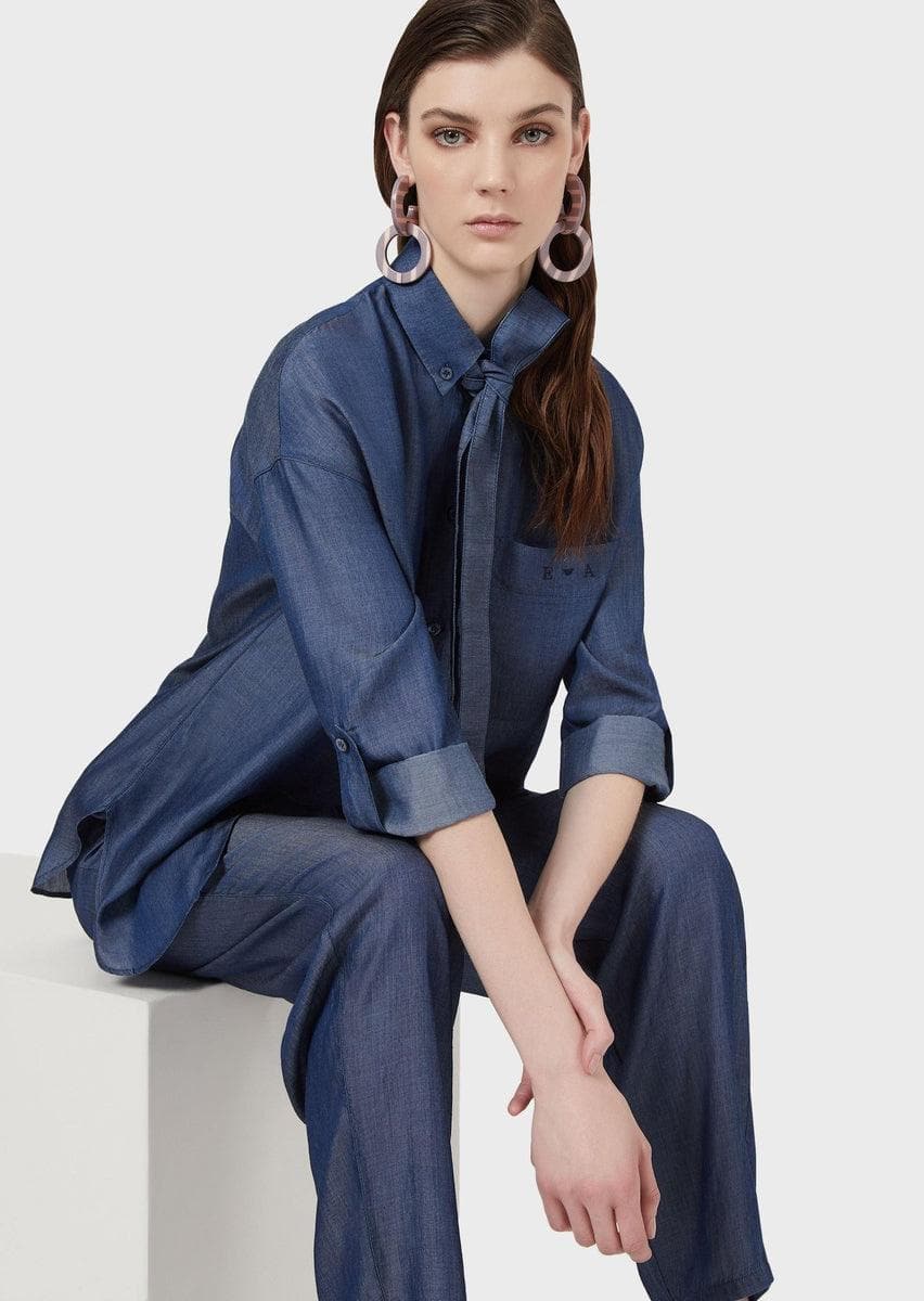 EMPORIO ARMANI - Pantaloni con fusciacca in demin tencel washed - Vittorio Citro Boutique