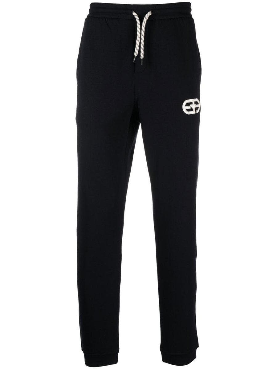 EMPORIO ARMANI - Pantaloni jogger in double jersey con logo EA ricamato - Vittorio Citro Boutique
