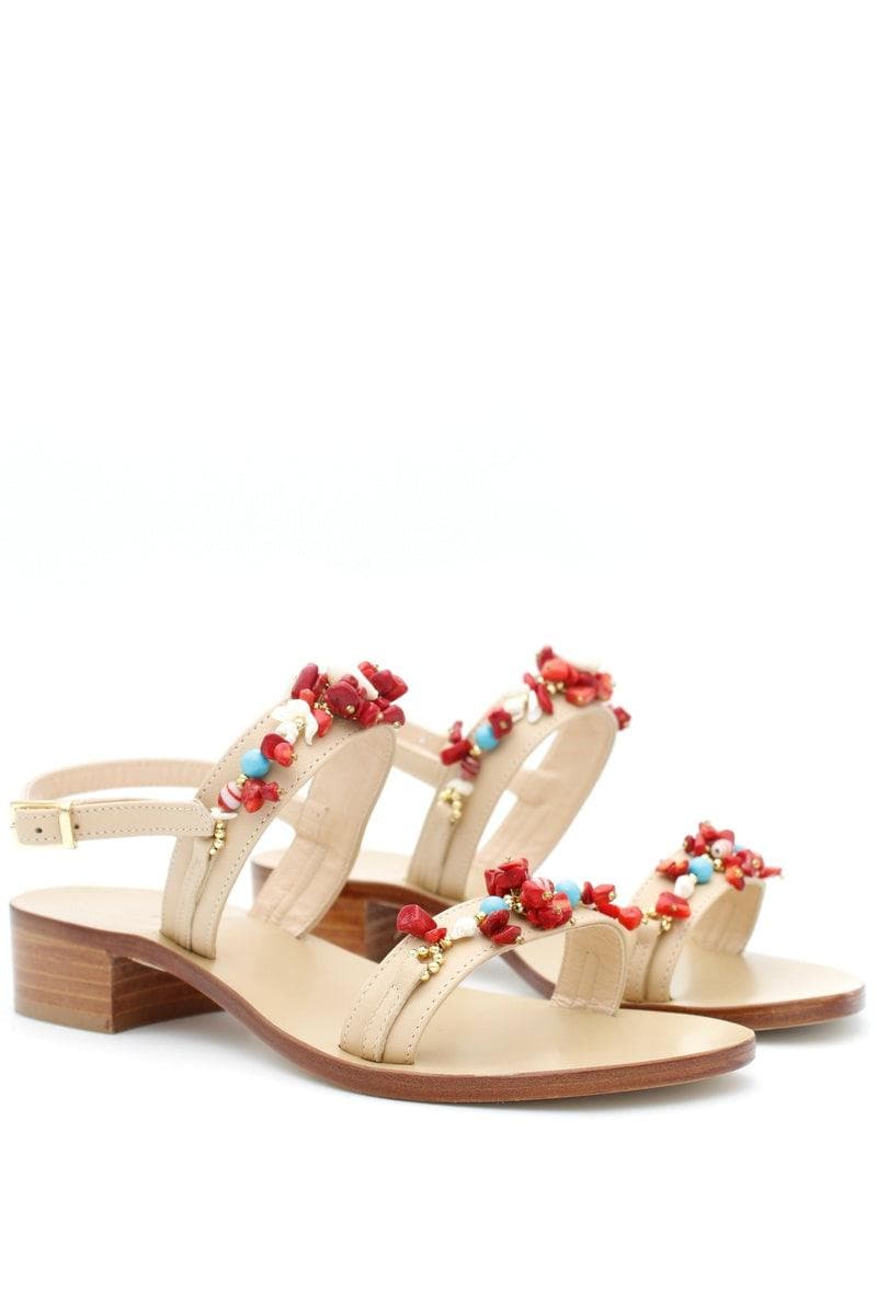 CAPRI VITTORIO CITRO - Sandali doppia fascia con coralli e conchiglie - Vittorio Citro Boutique