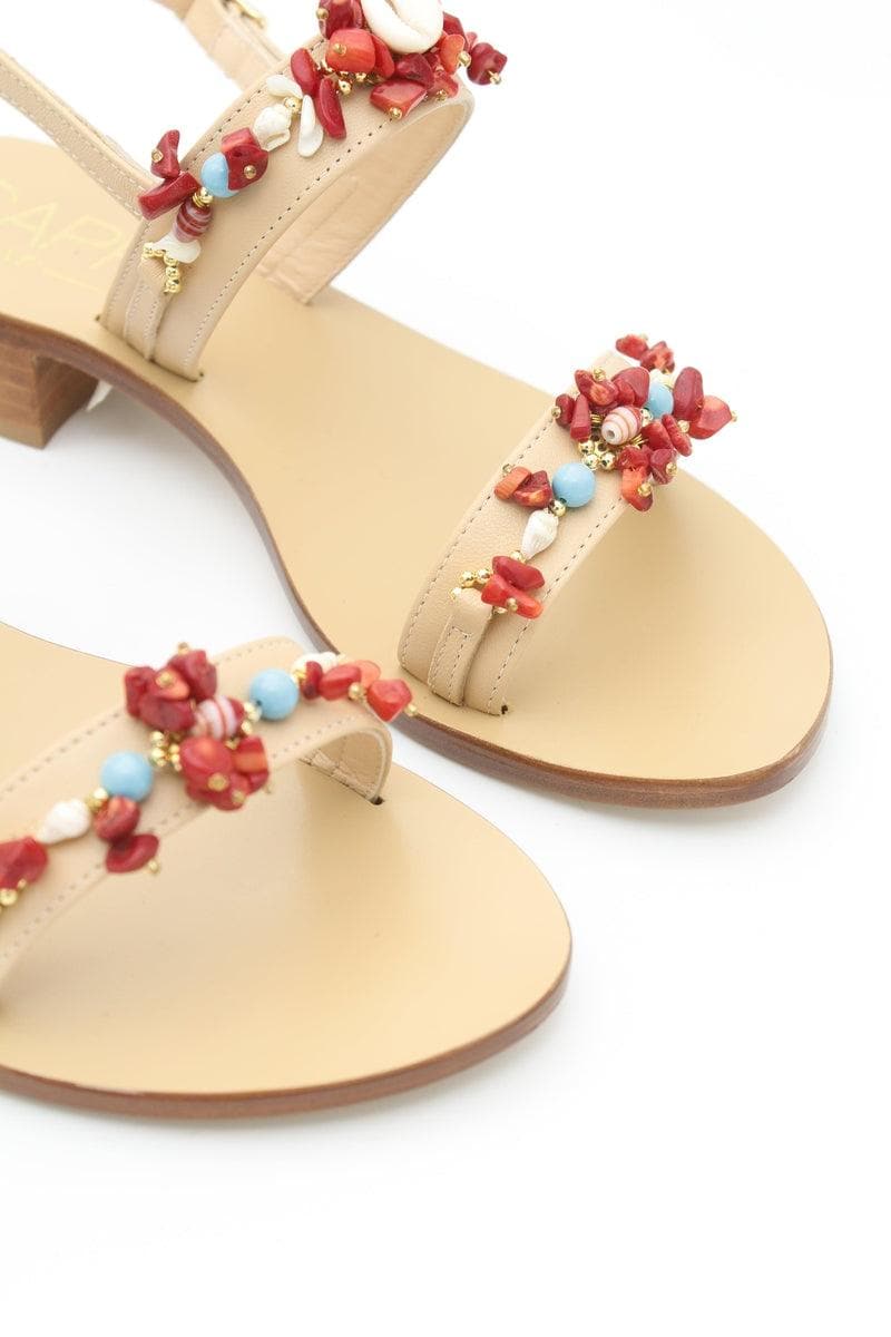 CAPRI VITTORIO CITRO - Sandali doppia fascia con coralli e conchiglie - Vittorio Citro Boutique