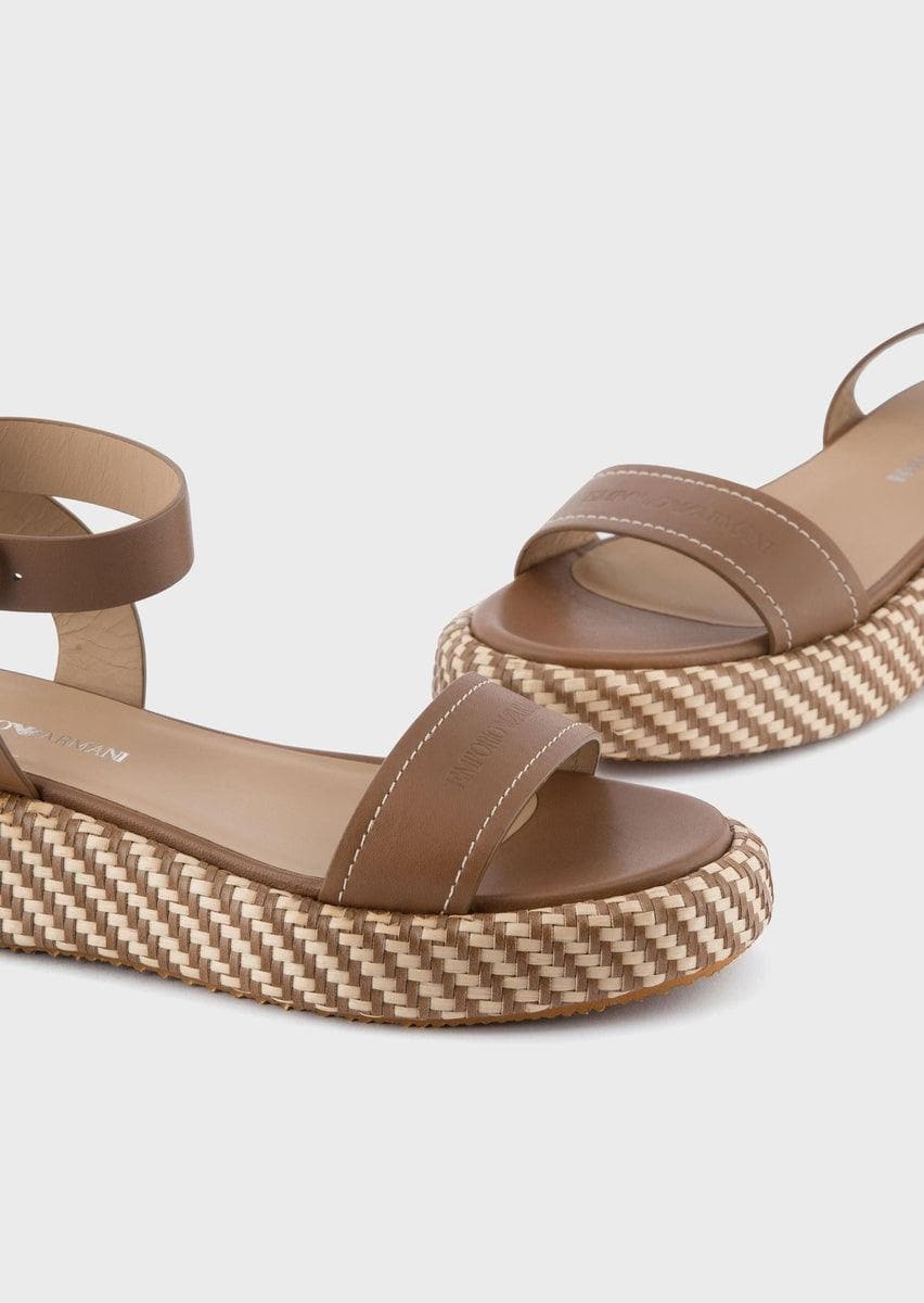 EMPORIO ARMANI - Sandali in pelle con zeppa in stuoia - Vittorio Citro Boutique