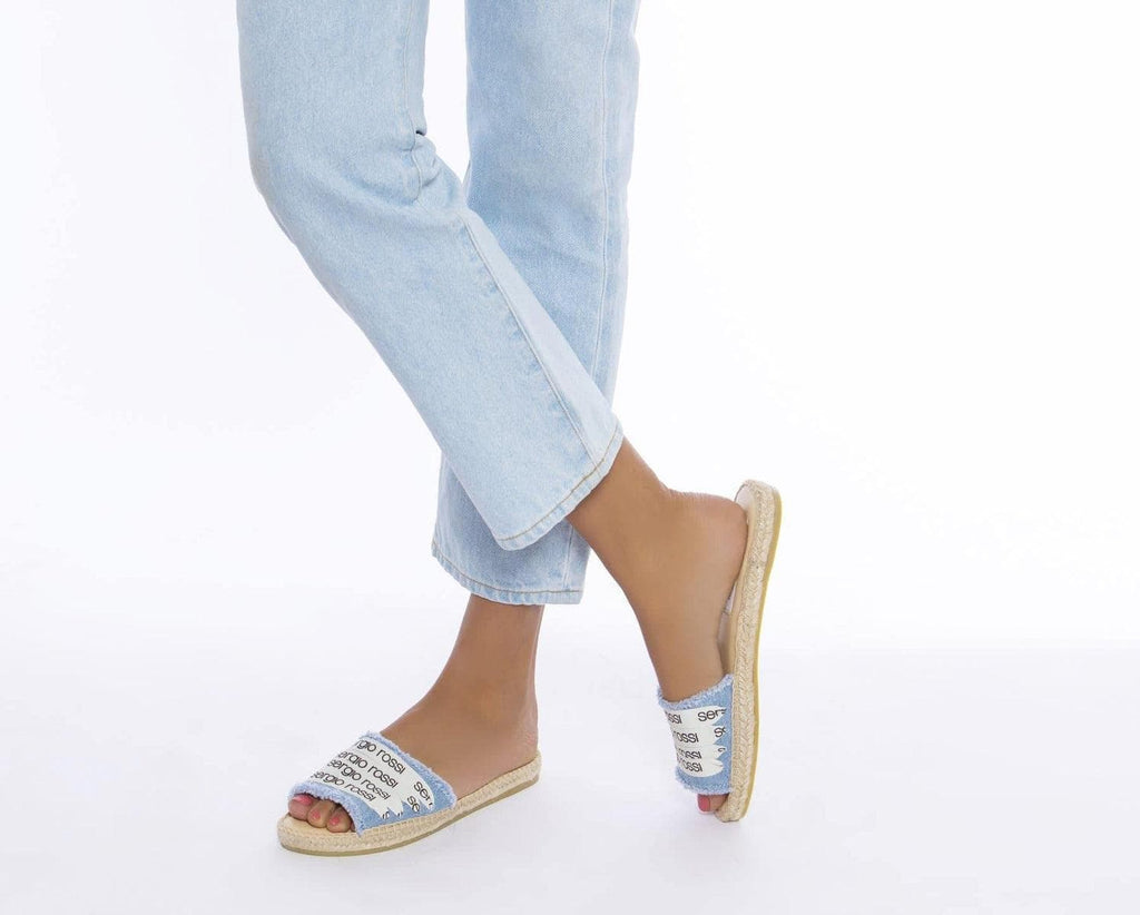 Manebí x Sergio Rossi flat sandal Denim band with fringes