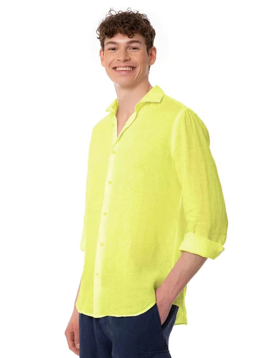 Camicia uomo in lino giallo fluo - Vittorio Citro Boutique