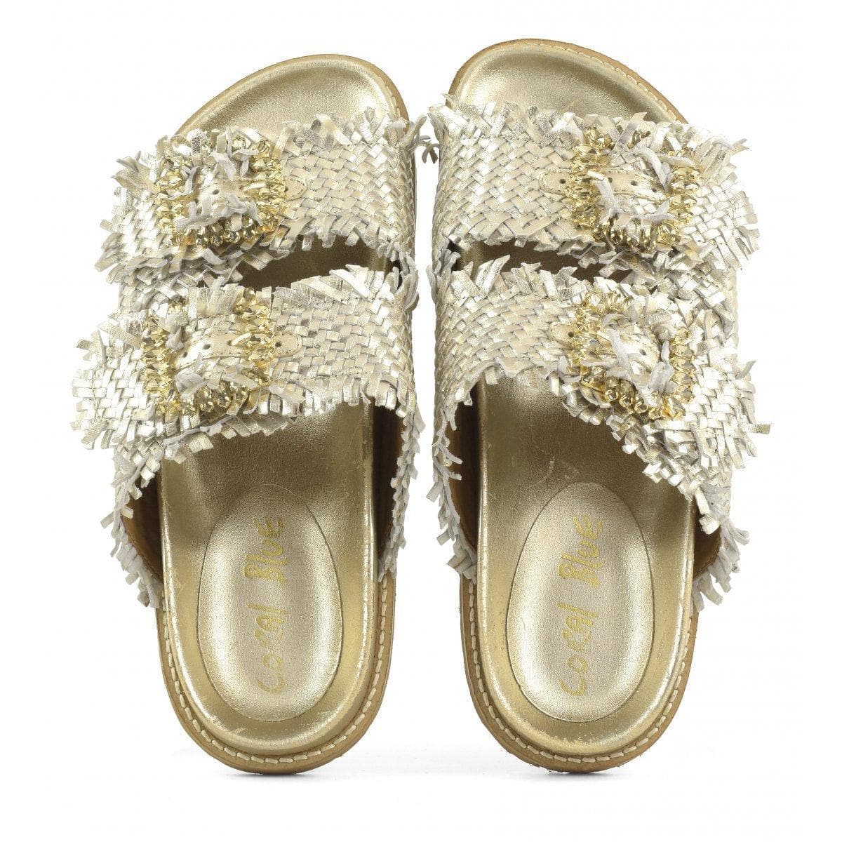 CORAL BLUE - SLIDE CON DOPPIA FASCIA E FIBBIE GIOIELLO - Vittorio Citro Boutique