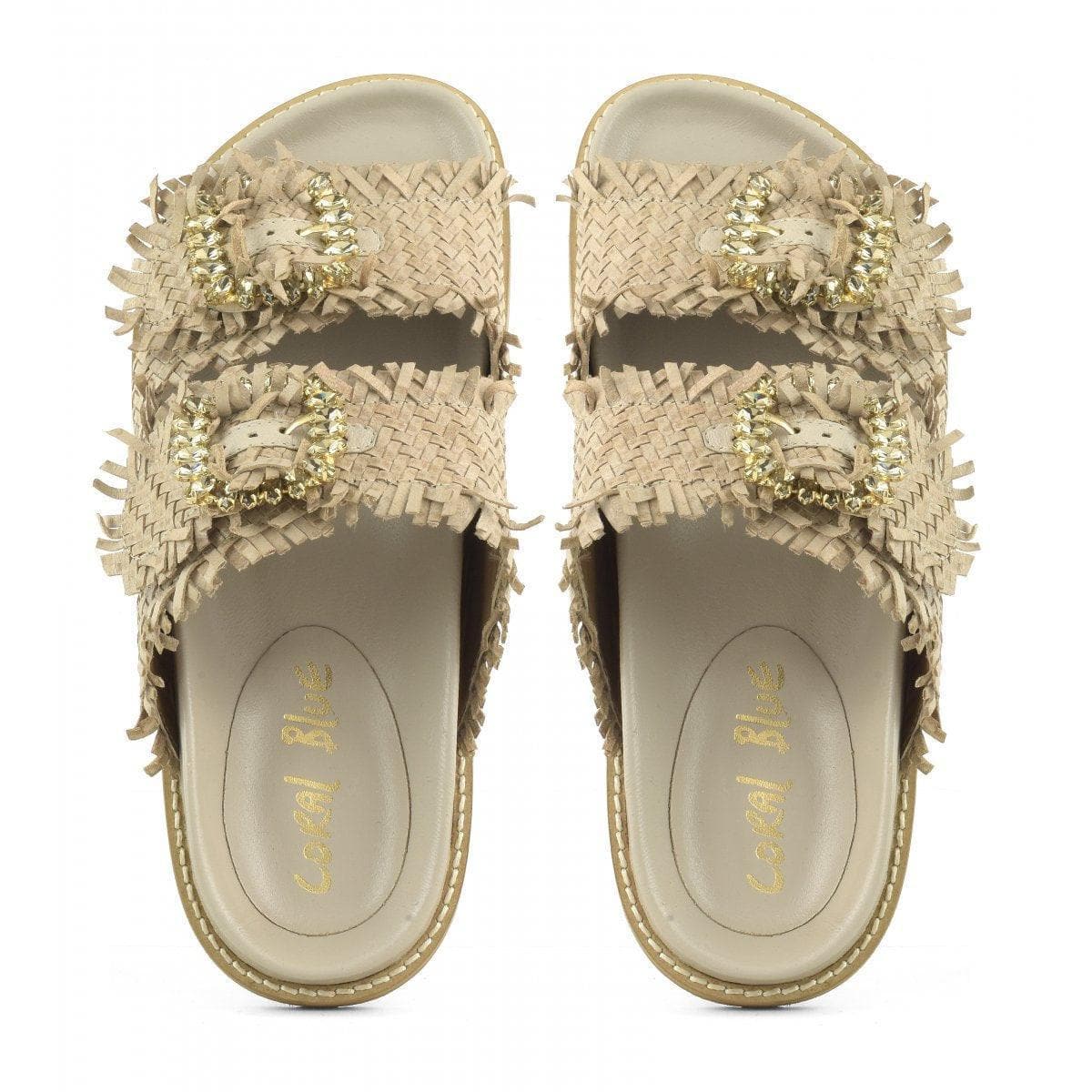 CORAL BLUE - SLIDE CON DOPPIA FASCIA E FIBBIE GIOIELLO - Vittorio Citro Boutique