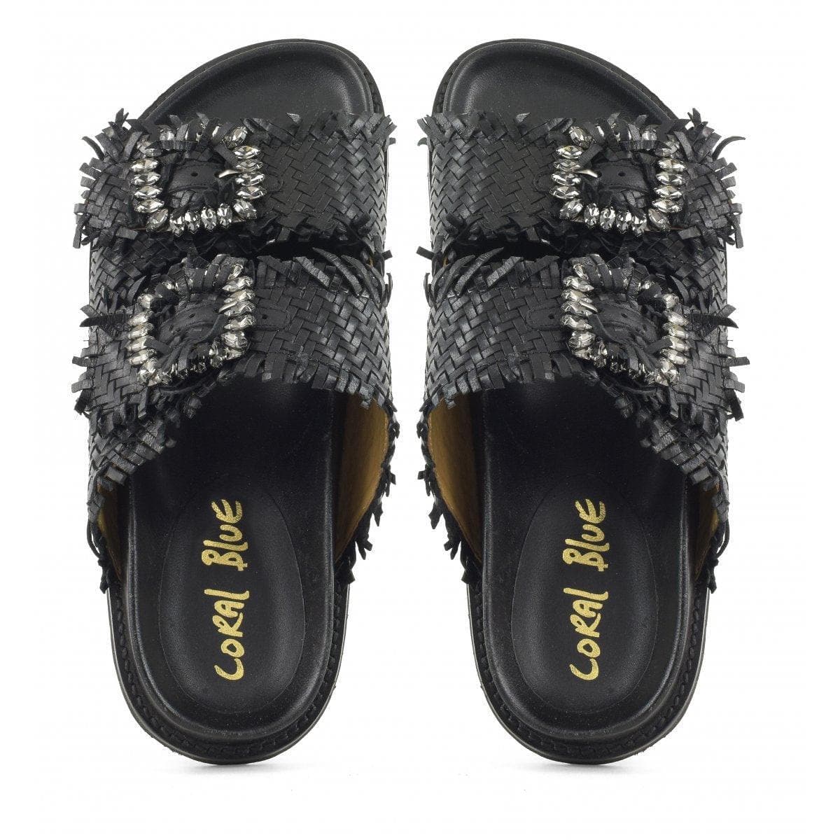 CORAL BLUE - SLIDE CON DOPPIA FASCIA E FIBBIE GIOIELLO - Vittorio Citro Boutique