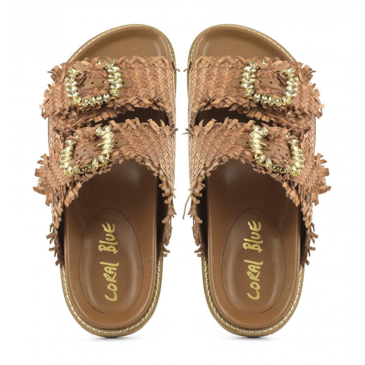 CORAL BLUE - SLIDE CON DOPPIA FASCIA E FIBBIE GIOIELLO - Vittorio Citro Boutique