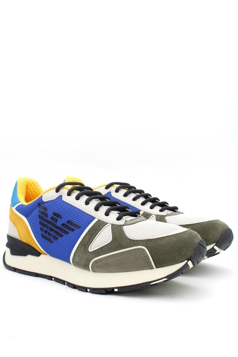 EMPORIO ARMANI - Sneakers in suede con inserti nabuk mesh e aquila laterale - Vittorio Citro Boutique