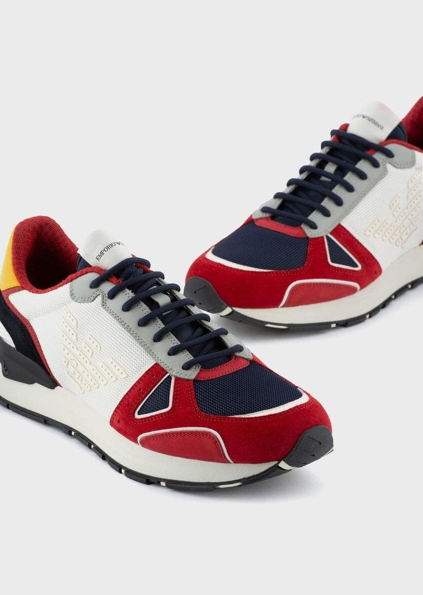 EMPORIO ARMANI - Sneakers in suede con inserti nabuk mesh e aquila laterale - Vittorio Citro Boutique