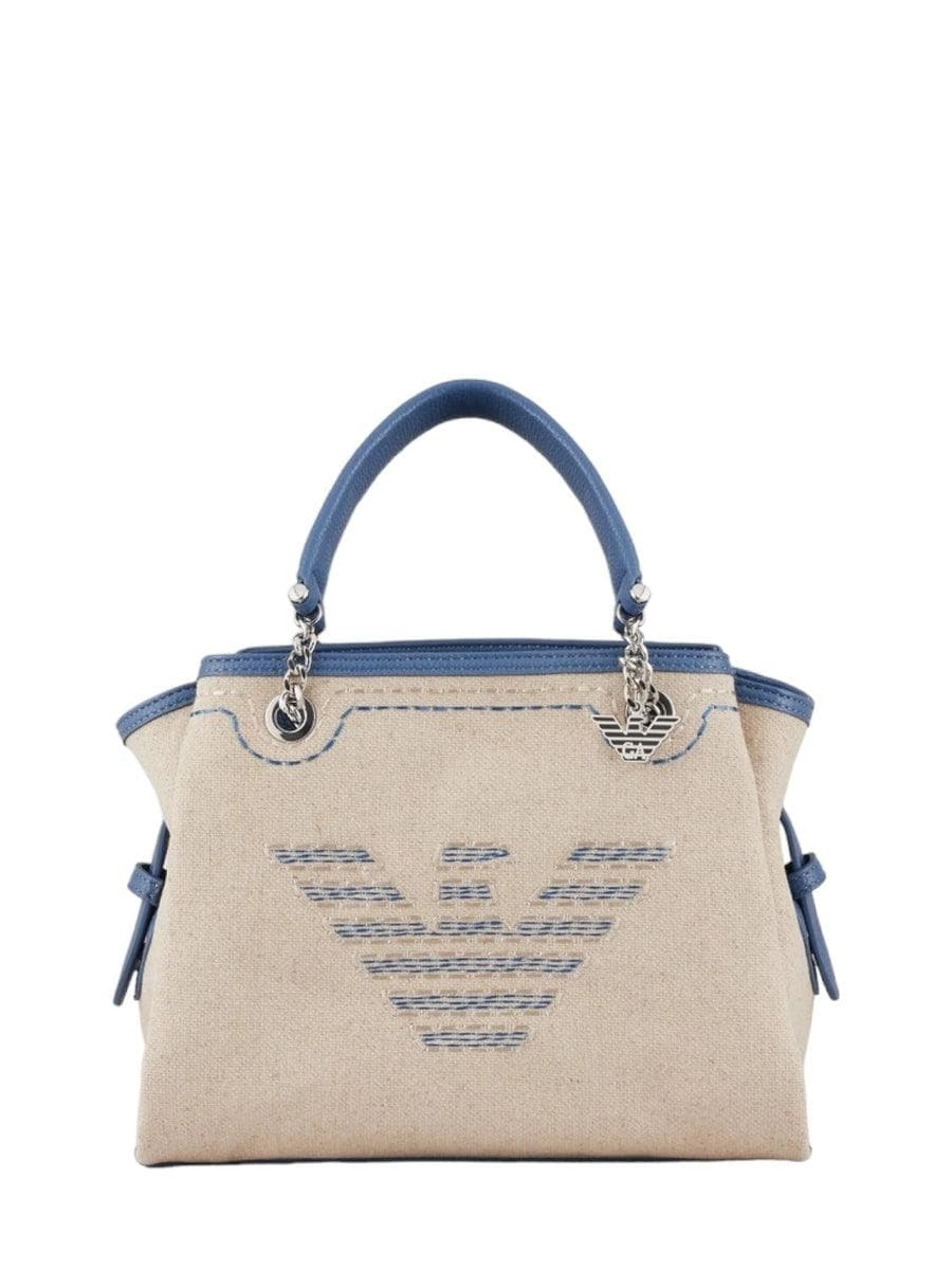 Borsa a mano in lino con maxi ricamo e charm aquila - Vittorio Citro Boutique