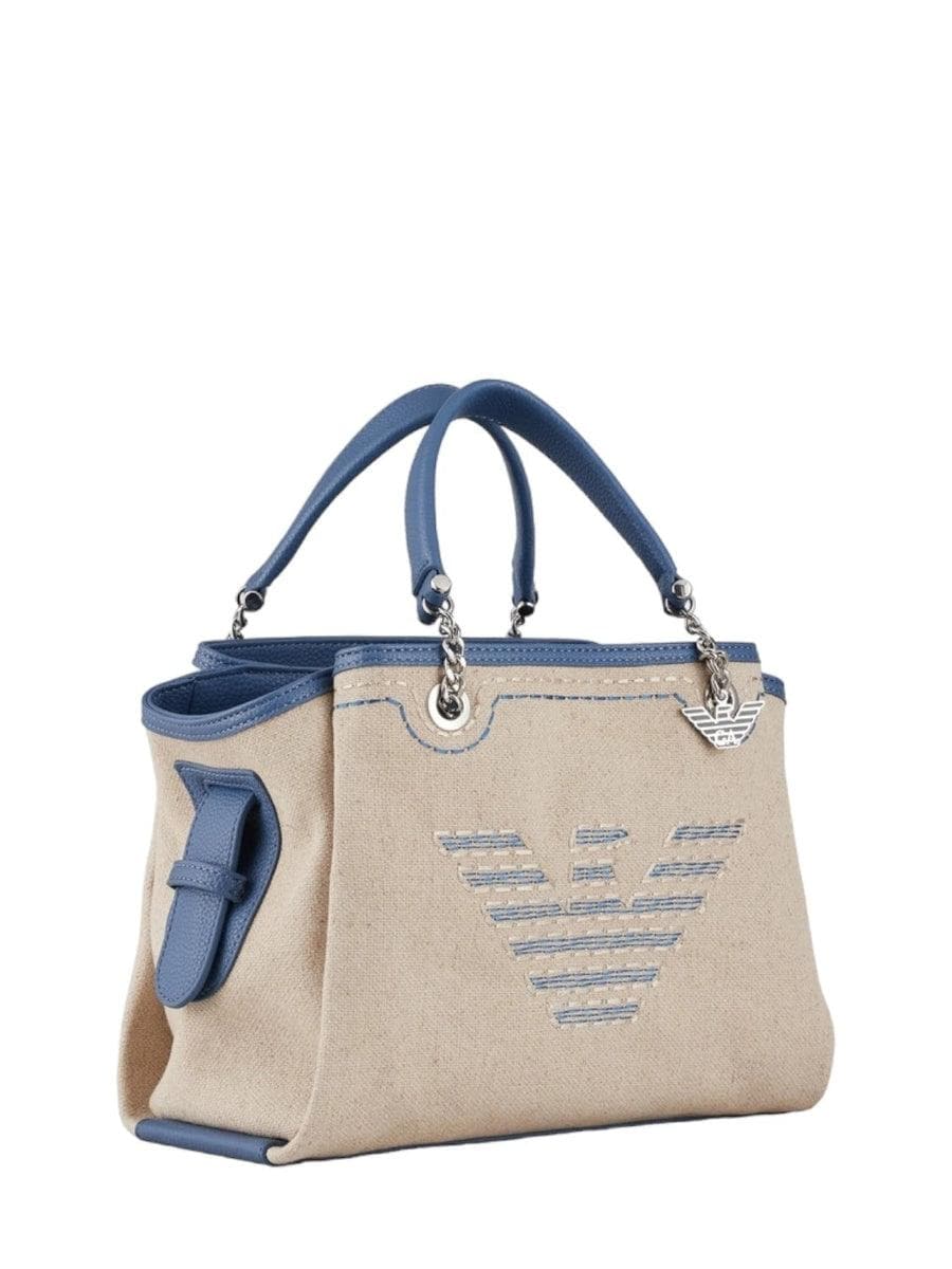 Borsa a mano in lino con maxi ricamo e charm aquila - Vittorio Citro Boutique