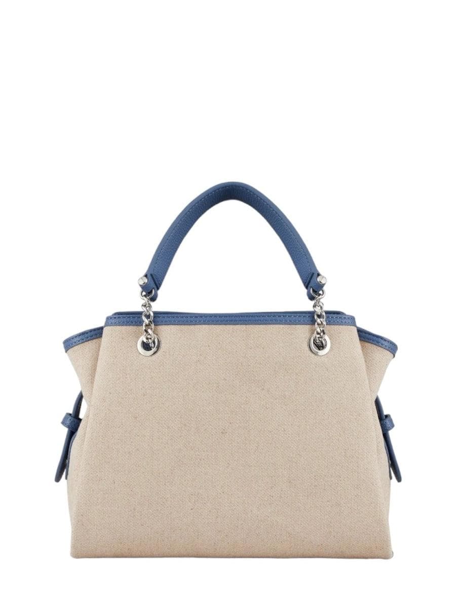 Borsa a mano in lino con maxi ricamo e charm aquila - Vittorio Citro Boutique