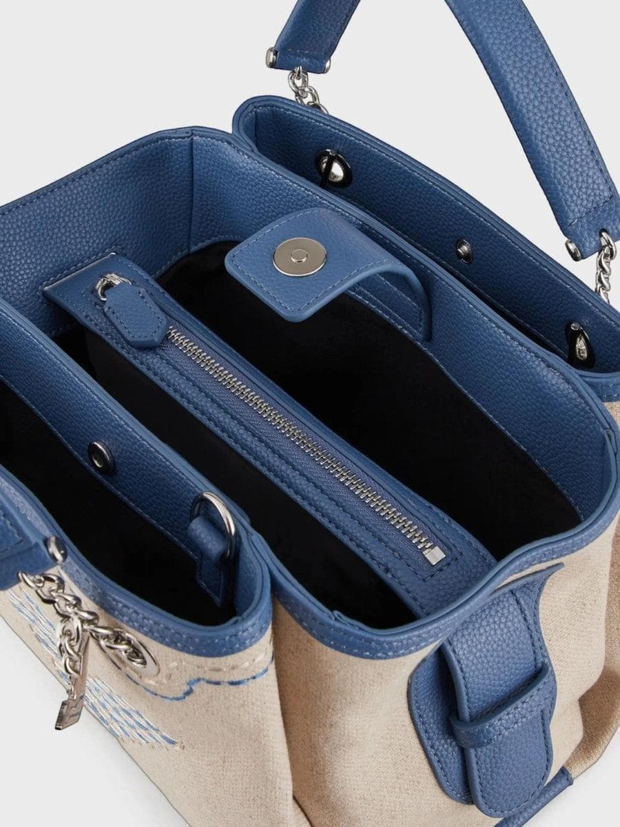 Borsa a mano in lino con maxi ricamo e charm aquila - Vittorio Citro Boutique