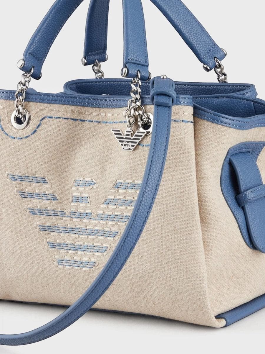 Borsa a mano in lino con maxi ricamo e charm aquila - Vittorio Citro Boutique