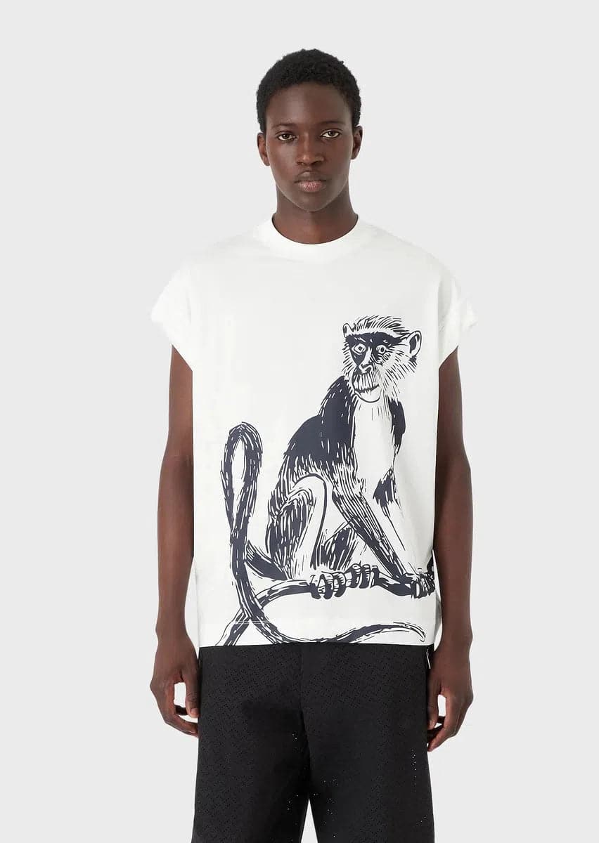 T-shirt loose fit in jersey misto Tencel stampa macaco - Vittorio Citro Boutique