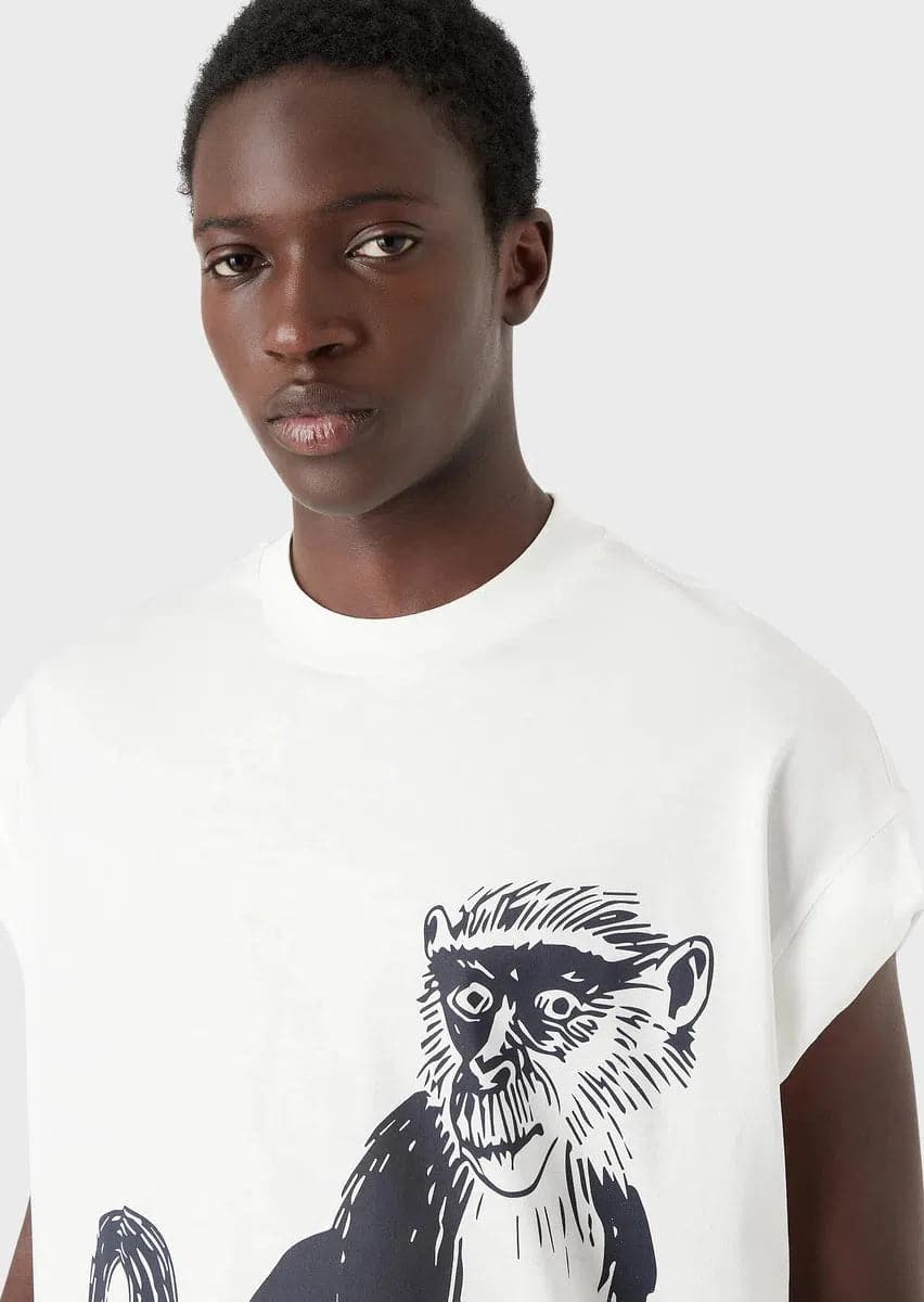 T-shirt loose fit in jersey misto Tencel stampa macaco - Vittorio Citro Boutique