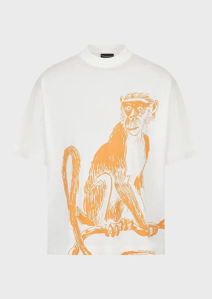 T-shirt loose fit in jersey misto Tencel stampa macaco - Vittorio Citro Boutique